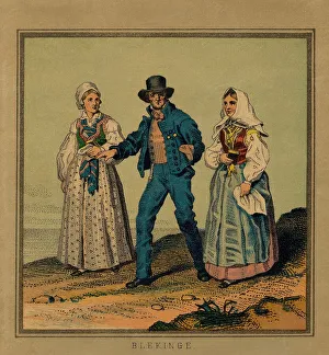 Chaperone Prints: A panel, image of a man who is out for a walk with a woman on each side