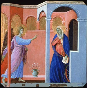 Information Prints: Panel from the Maesta Altarpiece: The Annunciation, 1311. Artist: Duccio di Buoninsegna
