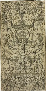 Panel of Ornament with a Birdcage, c.1507. Creator: Nicoletto da Modena