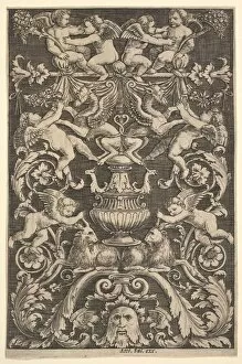Master Of The Gallery: A panel of ornament with putti, goat and other figures, 1530-60