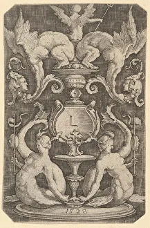 Sirens Prints: Panel of Ornament with Two Sirens, 1528. Creator: Lucas van Leyden