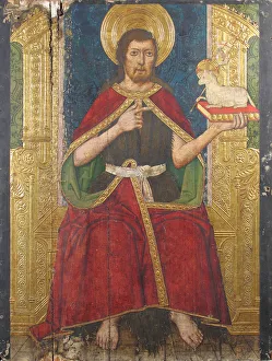 Tempera On Wood Collection: Panel with Saint John the Baptist Enthroned from Retable, 15th century. Creator: Domingo Ram