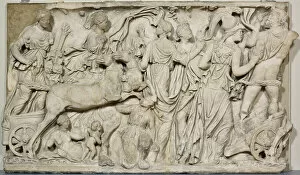 Abduction Collection: Panel from a Sarcophagus Depicting the Abduction of Persephone, 190-200. Creator: Unknown