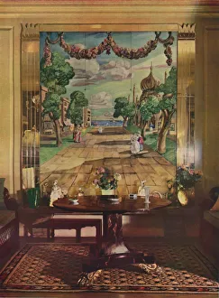 C G Holme Prints: Panel showing Regency Brighton, flanked by mirrored glass pilasters, 1933