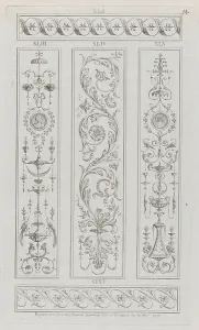 Panels of Ornament, nos. XLII-XLVI ('Designs for Various Ornaments, pl. 14), May 30, 1778. Creator: Michelangelo Pergolesi. Panels of Ornament, nos. XLII-XLVI ('Designs for Various Ornaments, pl. 14), May 30, 1778