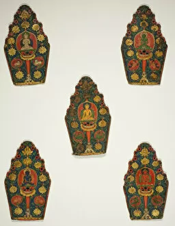 Gods Gallery: Five Panels of a Vajrasattva Crown with Transcendental Buddhas, 15th century