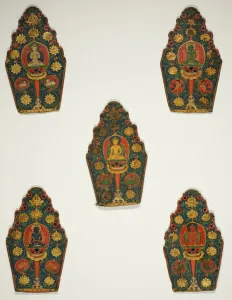 Gods Gallery: Five Panels of a Vajrasattva Crown with Transcendental Buddhas, 15th century