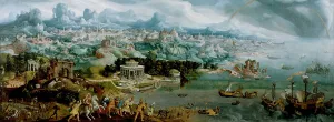Maerten Heemskirck Prints: Panorama with the Abduction of Helen Amidst the Wonders of the Ancient World