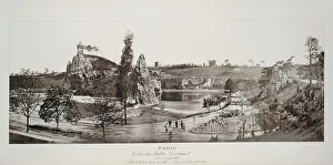 19th Arrondissement Prints: Panorama of Buttes-Chaumont park, 19th arrondissement, Paris, 1867. Creator: Unknown