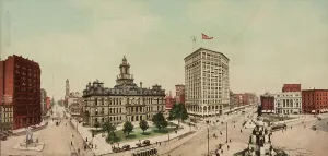 Streets Prints: Panorama of Campus Martius, Detroit, Michigan, ca 1900. Creator: Unknown
