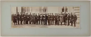 Albumin Paper Print Prints: Panorama: group portrait of soldiers, 1870. Creator: Andre-Adolphe-Eugene Disderi