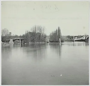 Marne Prints: Panorama of Pont de Champigny, Champigny-sur-Marne, 1871. Creator: Hippolyte Blancard