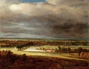 Skyscape Prints: Panoramic Landscape with a Village, between c1648 and c1649. Creator: Philip Koninck