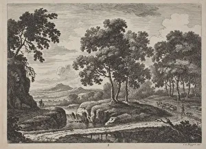 Johann Christoph Dietzsch Prints: Panoramic River Landscapes with Travelers, 1734. Creator: Johann Christoph Dietzsch