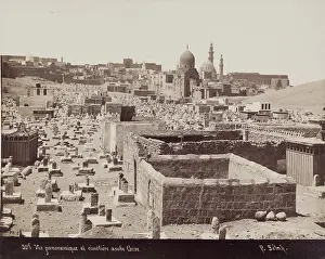 Gravestone Prints: Panoramic View of the Arab Cemetery, Cairo, 19th century. Creator: Pascal Sebah