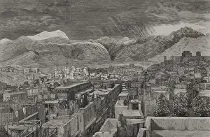 Panorama Prints: Panoramic view of the city, Peshawar, Afghanistan, 1878. Creator: Andres Ovejero