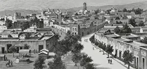 Panorama Prints: Panoramic view of the city of Queretaro, Mexico, 1883. Creator: Manuel Nao
