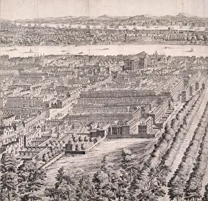 Johannes Prints: Panoramic view of London, 1720. Artist: Johannes Kip