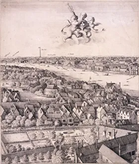 Bear Baiting Prints: Panoramic view of London, c1670. Artist: Wenceslaus Hollar