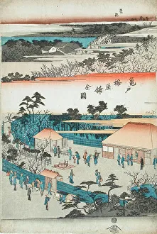 Panoramic View of the Plum Viewing Pavilions of Kameido (image 3 of 3), c1832-34. Creator: Ando Hiroshige