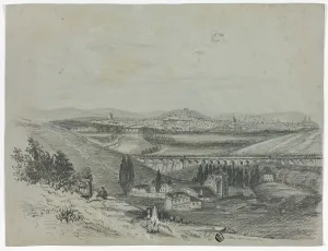 Panoramic View of a Railroad Bridge and City, n.d. Creator: Unknown