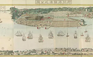 Yokohama Prints: Panoramic View of Yokohama, ca 1860. Creator: Sadahide, Utagawa (1807-1873)
