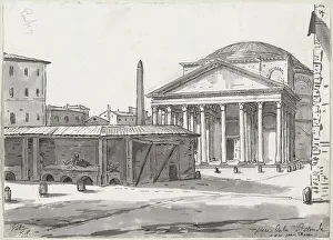 Pantheon Prints: The Pantheon Seen from the Piazza, 1775/80. Creator: Jacques-Louis David