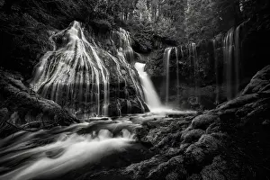 Pacific North West Prints: Panther Creek Falls BW. Creator: Joshua Johnston
