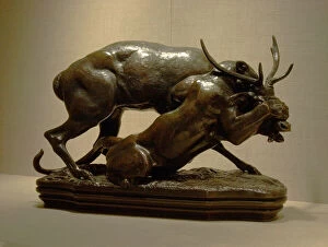 Barye Antoine Louis Gallery: Panther Seizing a Stag, modeled c. 1833 (cast 1889). Creator: Antoine-Louis Barye