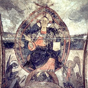 Murals Prints: Pantocrator in the central dome of the Church of San Vincente de Cardona (Barcelona)