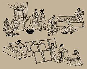 Papermaking during Eastern Han dynasty in China. Creator: Anonymous