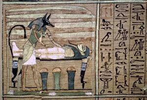 Anubis Collection: Papyrus of Anubis preparing a mummy
