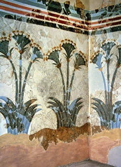 Papyrus Fresco, Room of the Ladies, Museum of Prehistoric Thera, Akrotiri, Thera (Santorini), 2000. Creator: LTL
