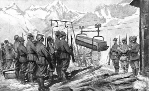 Honour Guard Prints: Par Dela les Alpes; L'hiver sur les pentes de l'Adamello: les honneurs au cercueil d'un