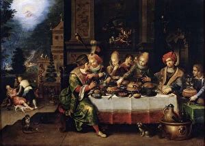 Eating Gallery: The Parable of the Rich Man and the Beggar Lazarus, 17th century. Artist: Frans Francken II