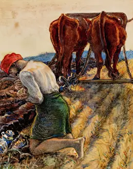 Oxen Prints: Parable-The Hidden Treasure, c1860. Creator: John Everett Millais
