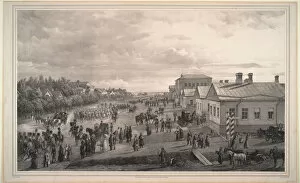Schwarz Gallery: Parade of Chevalier Gardes through Krasnoye Selo, 1848. Artist: Schwarz, Gustav (ca)