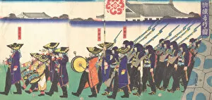 Bayonets Collection: Parade of the Emperors Troops, 1867. Creator: Yoshifuji