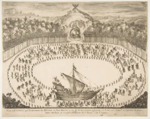 Parade Prints: Parade float in the form of a ship, coat of arms of the Grand Duke of Modena at top, 1652