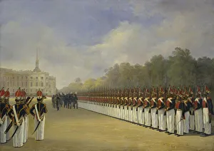 Petersburg Prints: Parade of the Pavlovsky Guard Regiment on the Field of Mars in Saint Petersburg