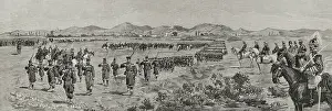 Parade of the troops after the review at Campos de Antezana (Antezana Fields), in the... 1878. Creators: Bernardo Rico, Domingo Munoz