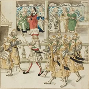 Masquerade Ball Gallery: Parading Knights in Oriental Costume, c. 1515. Creator: Unknown