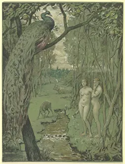 Chalk On Paper Prints: Paradise with Peacock, 1892. Creator: Unknown