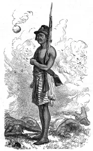 Paraguayan sentinel:'No Tengo Ordines.'; A visit to Paraguay during the war, 1875. Creator: Unknown. Paraguayan sentinel:'No Tengo Ordines.'; A visit to Paraguay during the war, 1875. Creator: Unknown