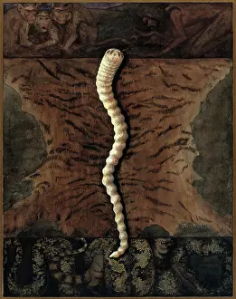 Cream Prints: Parasites: a parasitical worm, shown much enlarged