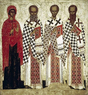 Images Dated 22nd February 2011: Paraskeva Pyatnitsa, Gregory the Theologian, John Chrysostom and Basil the Great, early 15th century