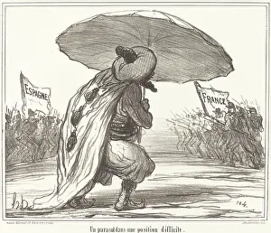 Turbans Prints: Un parasol dans une position difficile, 1859. Creator: Honore Daumier