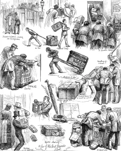 Baskets Prints: The Parcels Post: Sketches on the First Day, 1883. Creator: Unknown