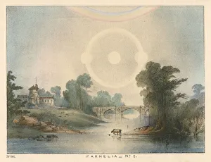 Parhelia (mock suns) combined with a halo and rainbow, 1721 (1845) Parhelia (mock suns) combined with a halo and rainbow, 1721 (1845)