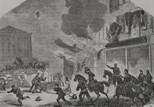 Paris Commune: Arsonist firefighters surprised by Versailles troops, 1871. Creators: Tomas Carlos Capuz, Miranda